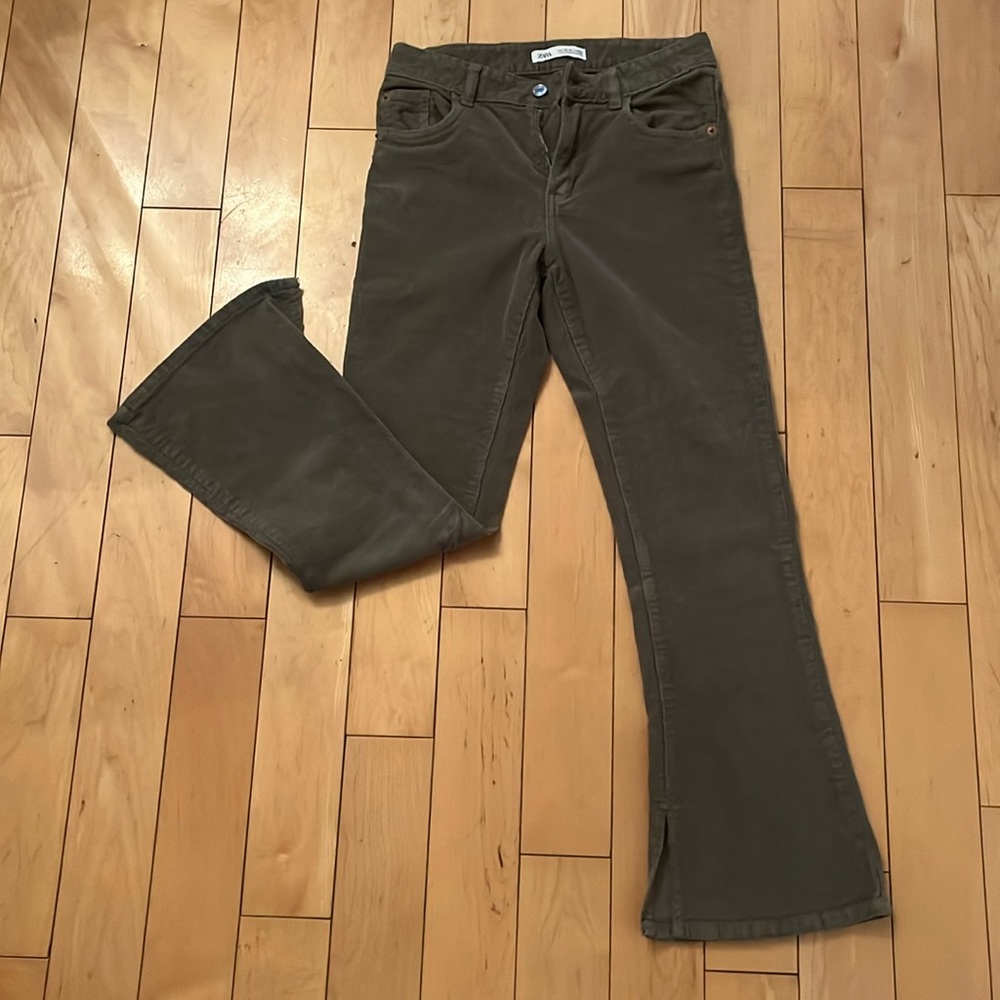 Olive Green Girls 13-14 Corduroy Pants With 5 Pockets